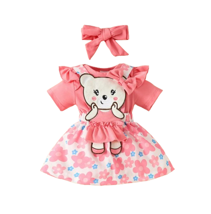 The Alejandra - Baby Girl Cartoon Bear Heart Dress with Red Bodysuit Summer Outfit