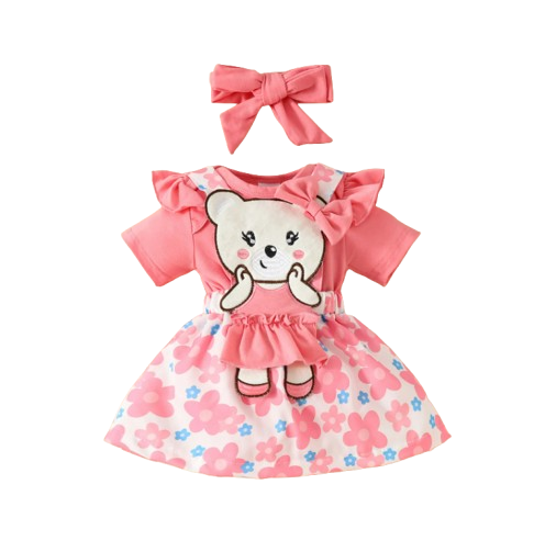 The Alejandra - Baby Girl Cartoon Bear Heart Dress with Red Bodysuit Summer Outfit