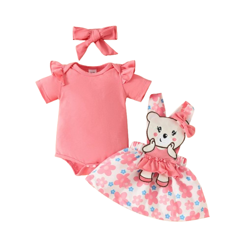 The Alejandra - Baby Girl Cartoon Bear Heart Dress with Red Bodysuit Summer Outfit