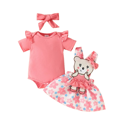 The Alejandra - Baby Girl Cartoon Bear Heart Dress with Red Bodysuit Summer Outfit