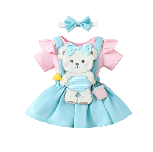 The Alejandra - Baby Girl Cartoon Bear Heart Dress with Red Bodysuit Summer Outfit