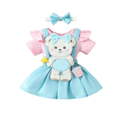 The Alejandra - Baby Girl Cartoon Bear Heart Dress with Red Bodysuit Summer Outfit