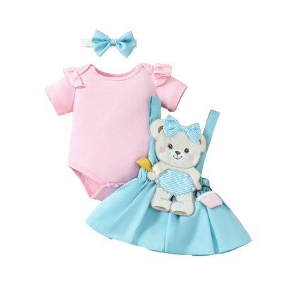 The Alejandra - Baby Girl Cartoon Bear Heart Dress with Red Bodysuit Summer Outfit