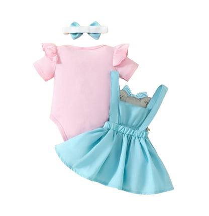 The Alejandra - Baby Girl Cartoon Bear Heart Dress with Red Bodysuit Summer Outfit