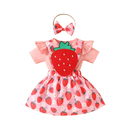 The Alejandra - Baby Girl Cartoon Bear Heart Dress with Red Bodysuit Summer Outfit