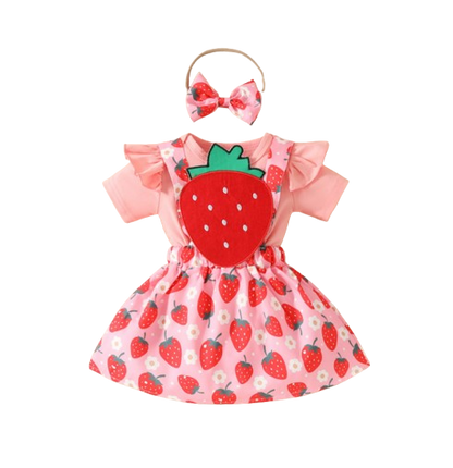 The Alejandra - Baby Girl Cartoon Bear Heart Dress with Red Bodysuit Summer Outfit