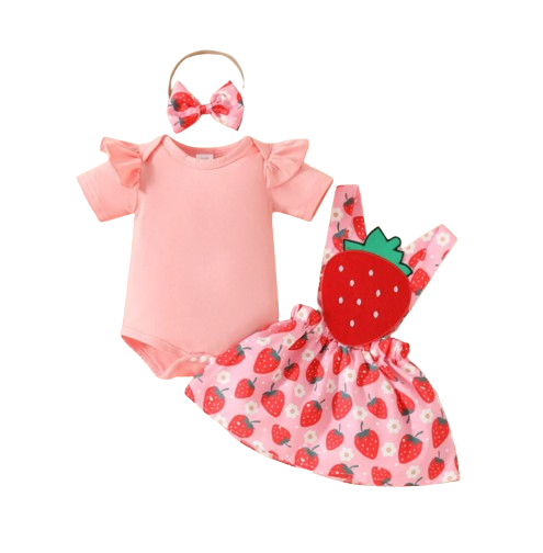 The Alejandra - Baby Girl Cartoon Bear Heart Dress with Red Bodysuit Summer Outfit