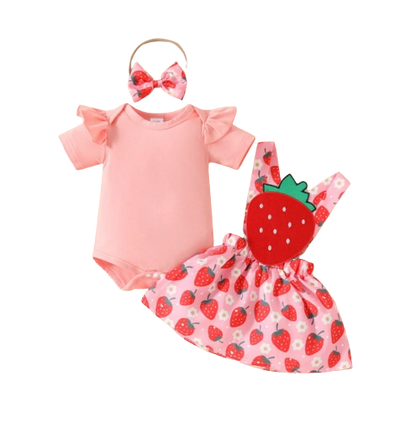 The Alejandra - Baby Girl Cartoon Bear Heart Dress with Red Bodysuit Summer Outfit