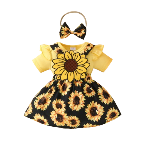 The Alejandra - Baby Girl Cartoon Bear Heart Dress with Red Bodysuit Summer Outfit