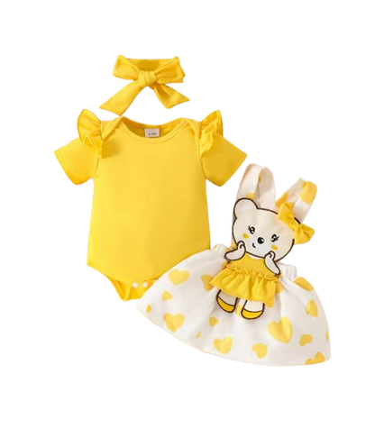 The Alejandra - Baby Girl Cartoon Bear Heart Dress with Red Bodysuit Summer Outfit