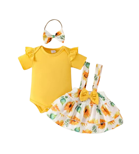The Alejandra - Baby Girl Cartoon Bear Heart Dress with Red Bodysuit Summer Outfit