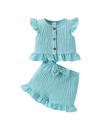 The Mylah - Toddler Baby Girl Round Neck Top and Bow Shorts Clothing Set 2PCS