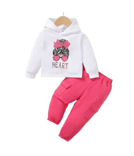 The Flora - Newborn Baby Girl Heart Bow Print Hoodie and Pants Set 2PCS
