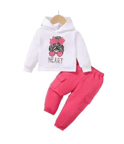The Flora - Newborn Baby Girl Heart Bow Print Hoodie and Pants Set 2PCS