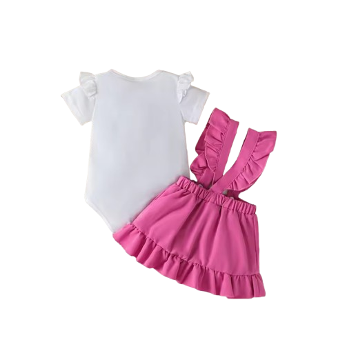 The Brinley - Baby Girl Heart Print Romper Pink Suspender Dress Headband Set