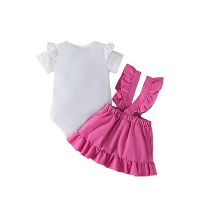 The Brinley - Baby Girl Heart Print Romper Pink Suspender Dress Headband Set