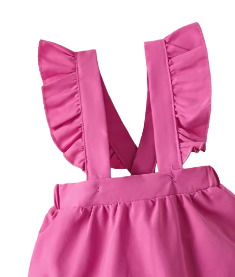 The Brinley - Baby Girl Heart Print Romper Pink Suspender Dress Headband Set