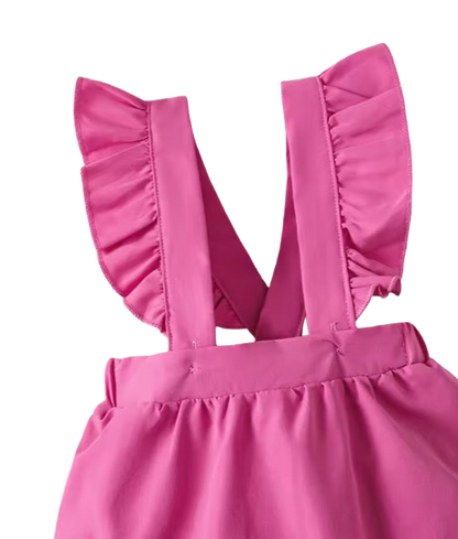 The Brinley - Baby Girl Heart Print Romper Pink Suspender Dress Headband Set