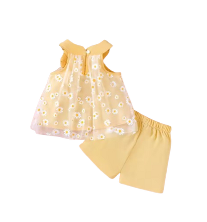The Rosalia - Baby Girl 2PCS Daisy Mesh Off Shoulder Top & Shorts Summer Outfit