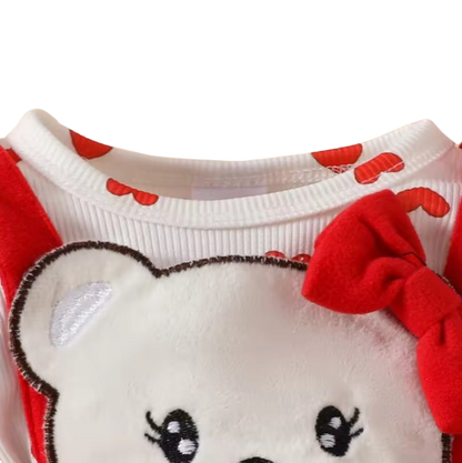 The Leyla - Baby Girl 2PCS Heart Print Romper & Headband Animal Embroidery Outfit