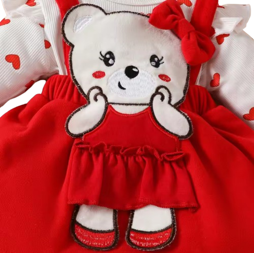 The Leyla - Baby Girl 2PCS Heart Print Romper & Headband Animal Embroidery Outfit