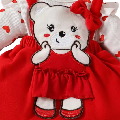 The Leyla - Baby Girl 2PCS Heart Print Romper & Headband Animal Embroidery Outfit