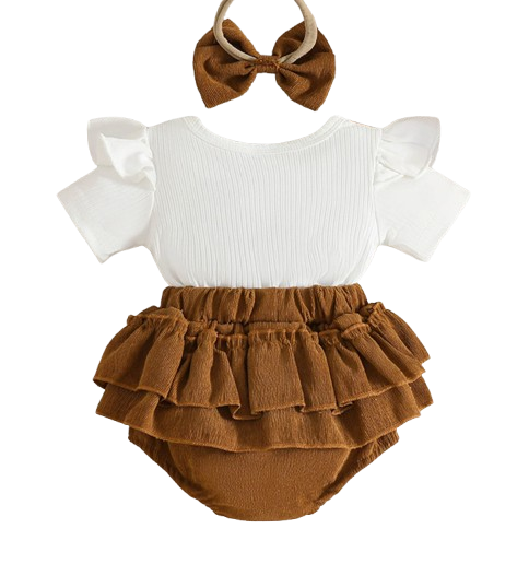 The Khloe - Baby Girl Brown Ruffle Long Sleeve Plaid Romper & Headband