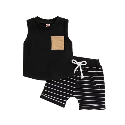 The Anthony - Baby Boy Casual Sleeveless Pocket Tank Tops + Striped Pocket Shorts