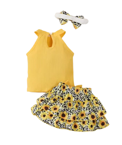 The Estrella - Baby Girl 3PCS Heart Print Top Skirt & Headband Summer Outfit Set