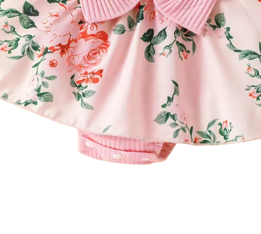 The Marie - Newborn Baby Girl Floral Print Lace Romper with Headband Summer Outfit
