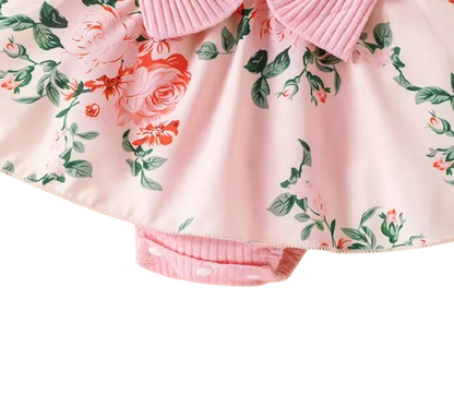 The Marie - Newborn Baby Girl Floral Print Lace Romper with Headband Summer Outfit