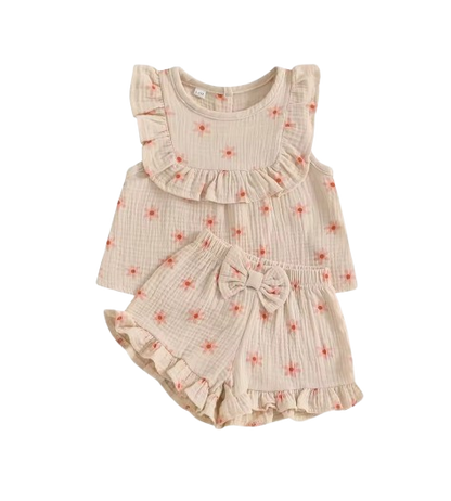 The Anne - Newborn Baby Girl Floral Cotton Linen Tank Top Shorts Set Summer Wear