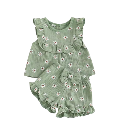 The Anne - Newborn Baby Girl Floral Cotton Linen Tank Top Shorts Set Summer Wear