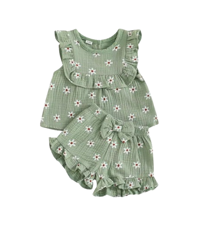 The Anne - Newborn Baby Girl Floral Cotton Linen Tank Top Shorts Set Summer Wear