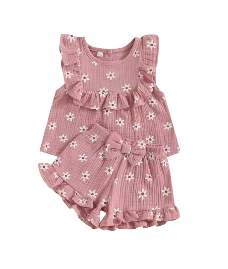 The Anne - Newborn Baby Girl Floral Cotton Linen Tank Top Shorts Set Summer Wear