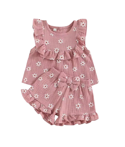 The Anne - Newborn Baby Girl Floral Cotton Linen Tank Top Shorts Set Summer Wear