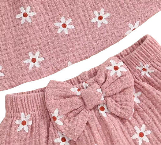 The Anne - Newborn Baby Girl Floral Cotton Linen Tank Top Shorts Set Summer Wear