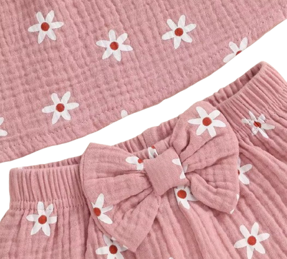 The Anne - Newborn Baby Girl Floral Cotton Linen Tank Top Shorts Set Summer Wear