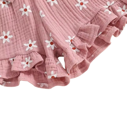 The Anne - Newborn Baby Girl Floral Cotton Linen Tank Top Shorts Set Summer Wear