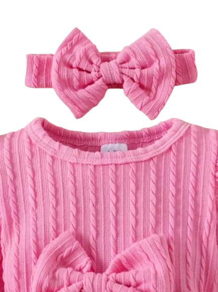 The Amiyah - Baby Girl 3PCS Bow Romper Dress Headband & Socks Long Sleeve Outfit