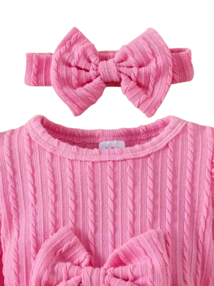 The Amiyah - Baby Girl 3PCS Bow Romper Dress Headband & Socks Long Sleeve Outfit