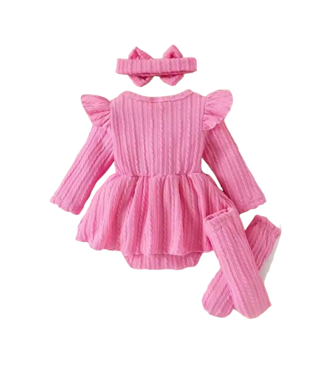 The Amiyah - Baby Girl 3PCS Bow Romper Dress Headband & Socks Long Sleeve Outfit