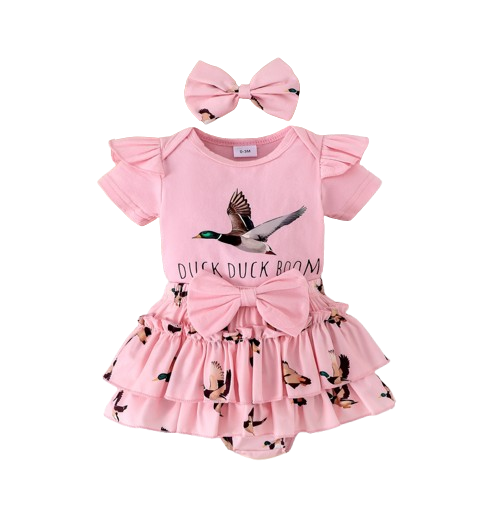 The Goldie - Newborn Baby Girl Bird Print Short Sleeve Top Shorts Headband Set 3PCS