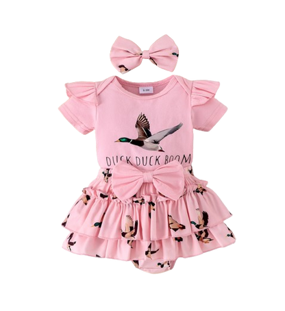 The Goldie - Newborn Baby Girl Bird Print Short Sleeve Top Shorts Headband Set 3PCS