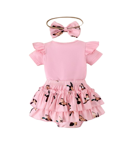 The Goldie - Newborn Baby Girl Bird Print Short Sleeve Top Shorts Headband Set 3PCS