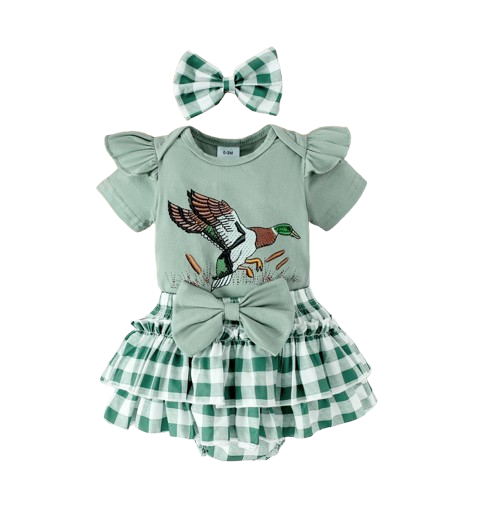 The Goldie - Newborn Baby Girl Bird Print Short Sleeve Top Shorts Headband Set 3PCS