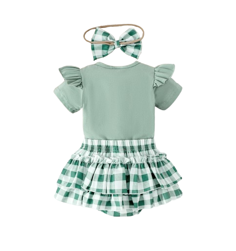 The Goldie - Newborn Baby Girl Bird Print Short Sleeve Top Shorts Headband Set 3PCS