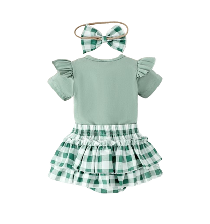 The Goldie - Newborn Baby Girl Bird Print Short Sleeve Top Shorts Headband Set 3PCS