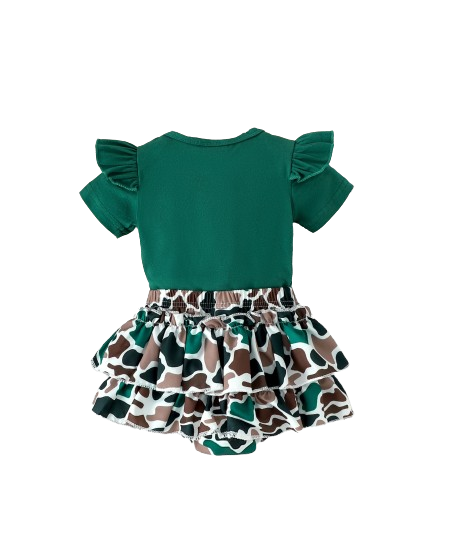The Goldie - Newborn Baby Girl Bird Print Short Sleeve Top Shorts Headband Set 3PCS