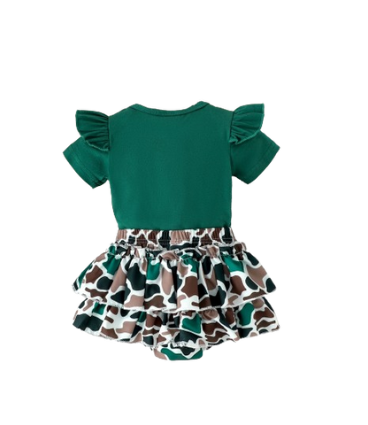 The Goldie - Newborn Baby Girl Bird Print Short Sleeve Top Shorts Headband Set 3PCS